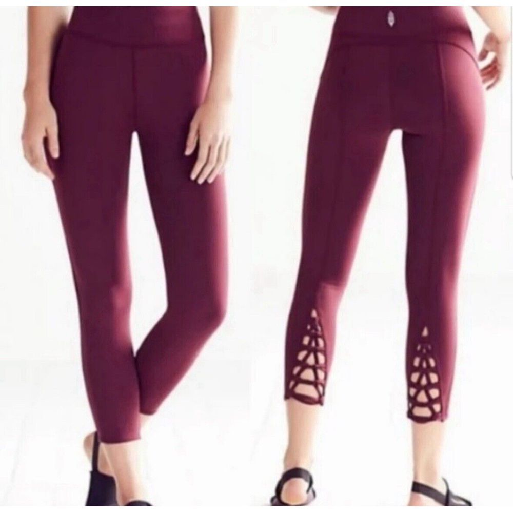 Free People Movement Women's Kali‎ Lace Up Braided Crop Leggings Size XS Maroon